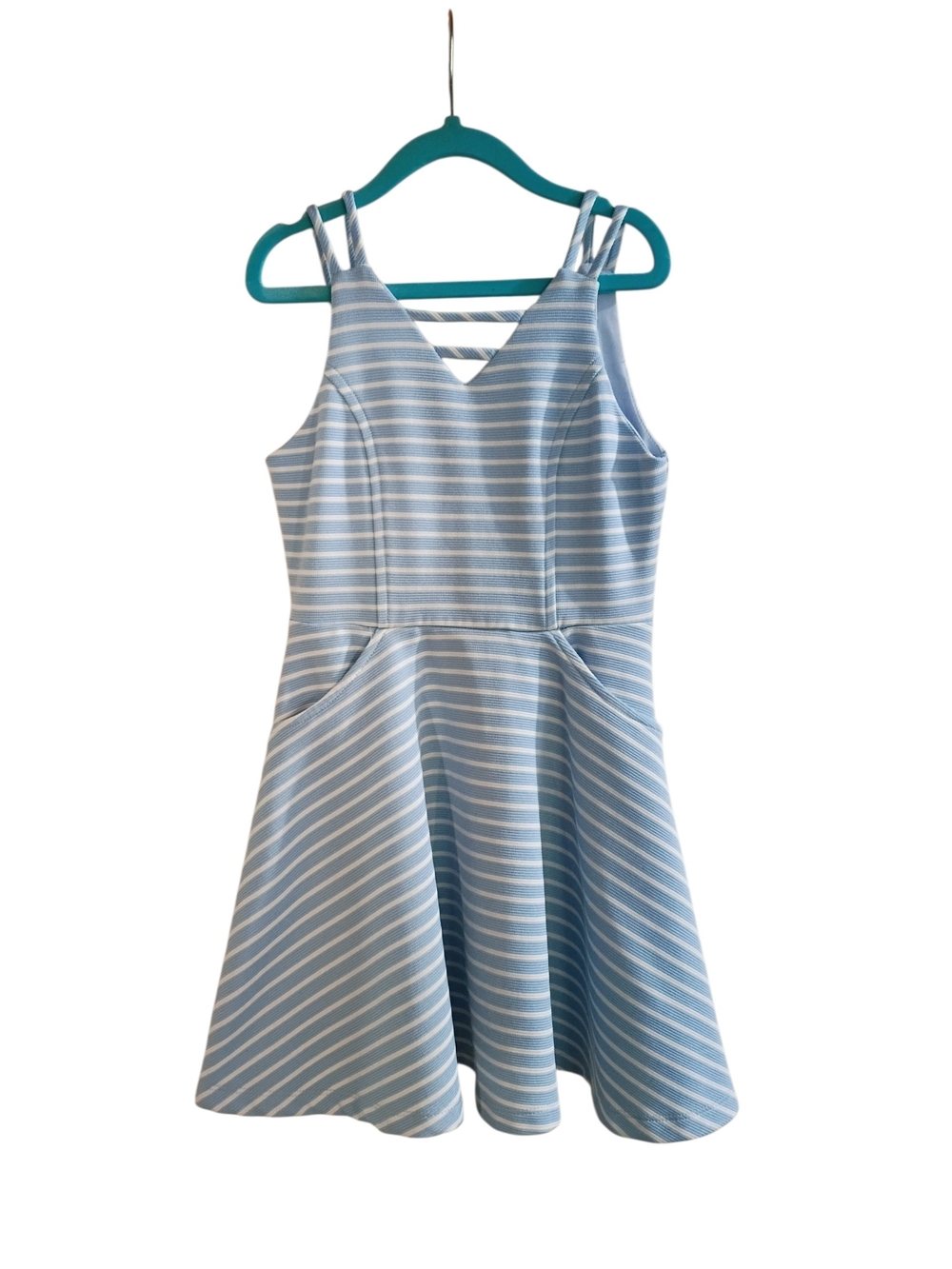 Zunie Girls' Light Blue and White Striped Sundress Pockets Sz7